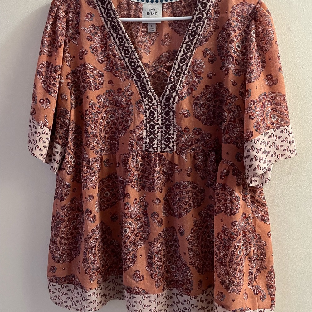 Know Rose Boho Pink Floral Top Short Sleeve Tunic Blouse